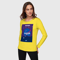 Лонгслив хлопковый женский NASA фиолетовый плакат, цвет: желтый — фото 2