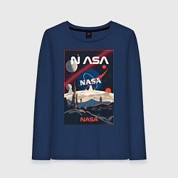 Лонгслив хлопковый женский NASA ретро, цвет: тёмно-синий