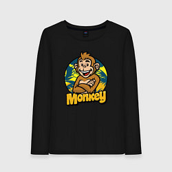 Лонгслив хлопковый женский Monkey jungle, цвет: черный
