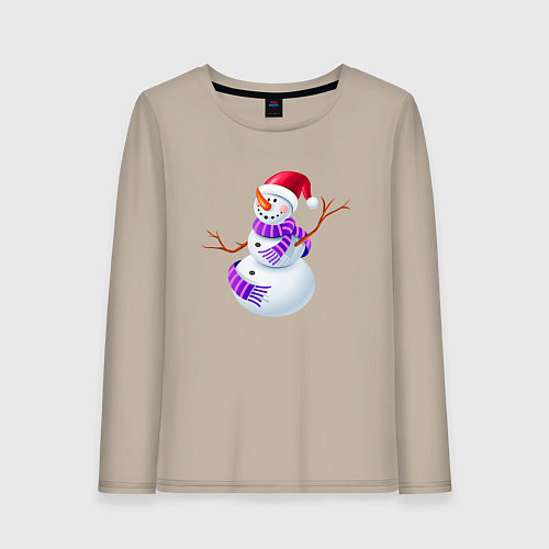 Женский лонгслив Снеговичок с шарфом / Миндальный – фото 1