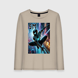 Лонгслив хлопковый женский Neon Spider-man - ai art fantasy, цвет: миндальный