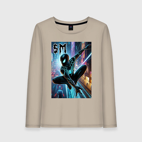 Женский лонгслив Neon Spider-man - ai art fantasy / Миндальный – фото 1