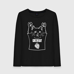 Лонгслив хлопковый женский Green Day - cat rock, цвет: черный