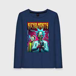 Лонгслив хлопковый женский Rick with a pistol and Morty - ai art fantasy, цвет: тёмно-синий