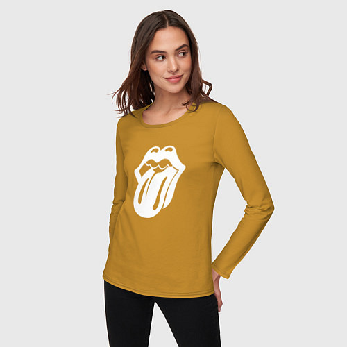 Женский лонгслив Rolling Stones - white logo / Горчичный – фото 3