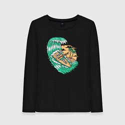 Лонгслив хлопковый женский Серфингист гитарист, цвет: черный