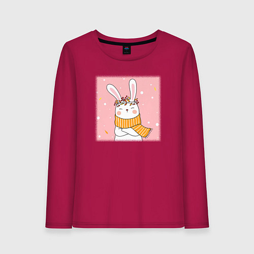 Женский лонгслив Милый заяц с шарфом / Маджента – фото 1