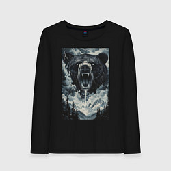 Лонгслив хлопковый женский Медведь с оскаленной пастью, цвет: черный