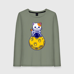 Лонгслив хлопковый женский Котик на луне, цвет: авокадо