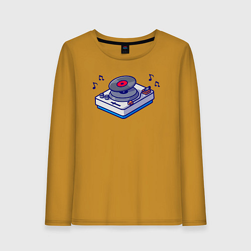 Женский лонгслив Музыкальный виниловый проигрыватель / Горчичный – фото 1