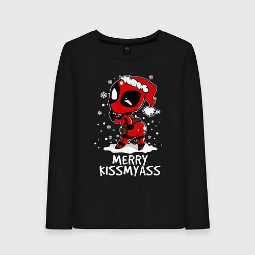 Женский лонгслив Deadpool - merry kiss my ass / Черный – фото 1