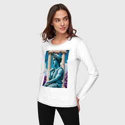 Лонгслив хлопковый женский Античный персонаж на фоне колонн, цвет: белый — фото 2