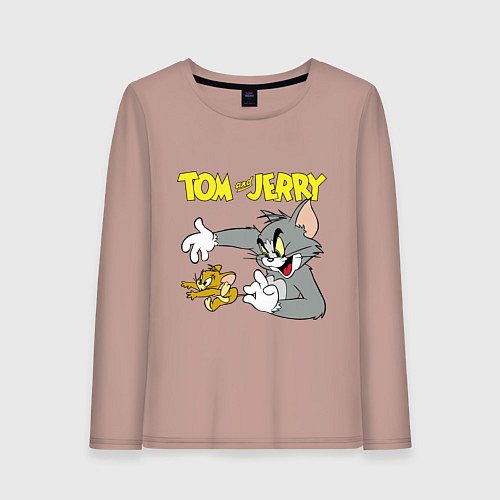 Женский лонгслив Том и Джерри - кот и мышь / Пыльно-розовый – фото 1
