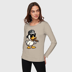 Лонгслив хлопковый женский Smoking duck, цвет: миндальный — фото 2