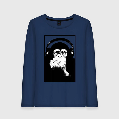 Женский лонгслив Monkey in the headphones / Тёмно-синий – фото 1