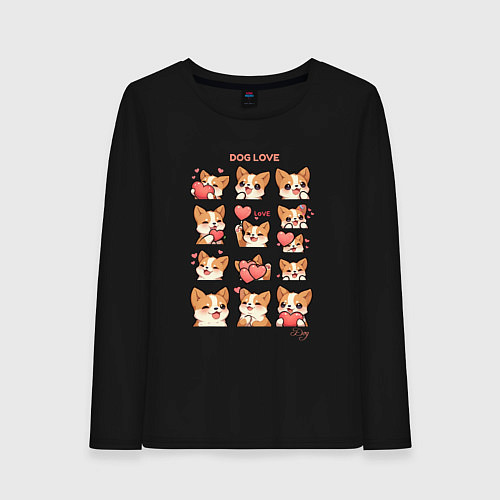 Женский лонгслив Милая собачка с сердечками / Черный – фото 1
