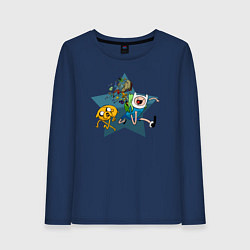 Лонгслив хлопковый женский Вперед к приключениям, цвет: тёмно-синий