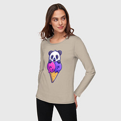 Лонгслив хлопковый женский Panda ice cream, цвет: миндальный — фото 2