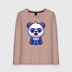 Лонгслив хлопковый женский Панда с книгой, цвет: пыльно-розовый