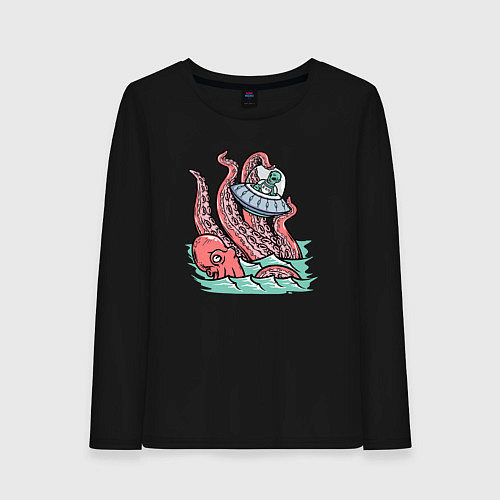 Женский лонгслив Осьминог и НЛО / Черный – фото 1