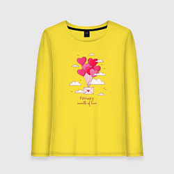 Лонгслив хлопковый женский Февраль месяц любви, цвет: желтый