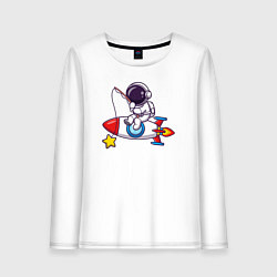 Лонгслив хлопковый женский Космический рыбак, цвет: белый