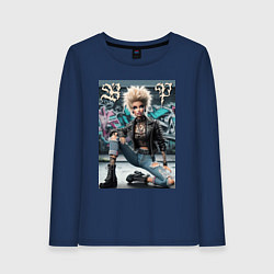 Лонгслив хлопковый женский Barbie - punks not dead rock, цвет: тёмно-синий