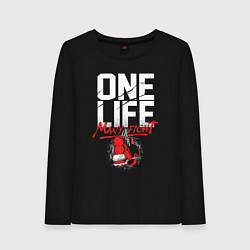 Лонгслив хлопковый женский One life many fight, цвет: черный