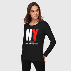Лонгслив хлопковый женский The city of New York, цвет: черный — фото 2