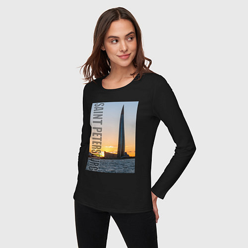 Женский лонгслив Небоскреб Лахта центра в Санкт-Петербурге / Черный – фото 3
