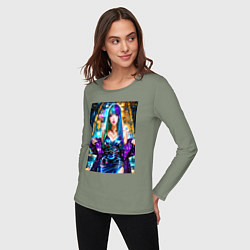 Лонгслив хлопковый женский Девушка поп идол, цвет: авокадо — фото 2