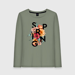 Лонгслив хлопковый женский Spring flowers, цвет: авокадо