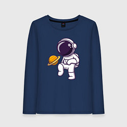 Лонгслив хлопковый женский Saturn football, цвет: тёмно-синий