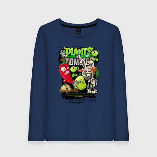 Женский лонгслив Растения против зомби с перчиком / Тёмно-синий – фото 1
