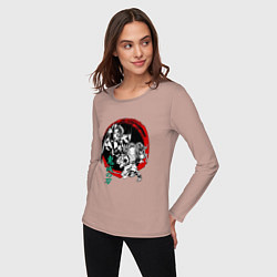 Лонгслив хлопковый женский Клинок рассекающий демонов Незуко и Тандзиро круг, цвет: пыльно-розовый — фото 2