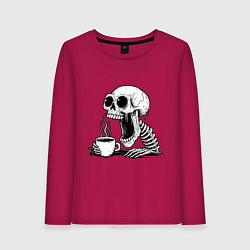 Лонгслив хлопковый женский Skeleton with coffee, цвет: маджента