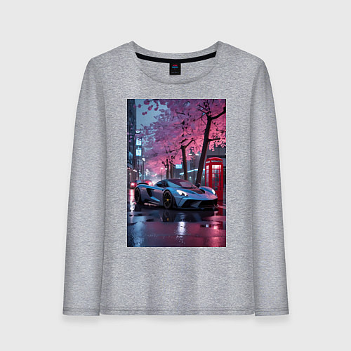 Женский лонгслив Суперкар и сакура / Меланж – фото 1