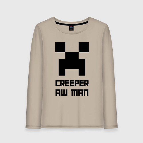 Женский лонгслив Creeper Aw Man, Майнкрафт мем / Миндальный – фото 1