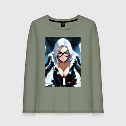 Лонгслив хлопковый женский Черная кошка Фелиция Харди, цвет: авокадо