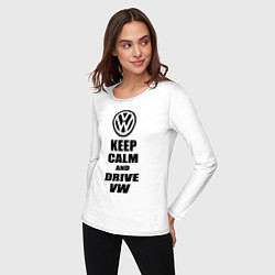 Лонгслив хлопковый женский Keep Calm & Drive VW, цвет: белый — фото 2