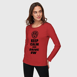 Лонгслив хлопковый женский Keep Calm & Drive VW, цвет: красный — фото 2