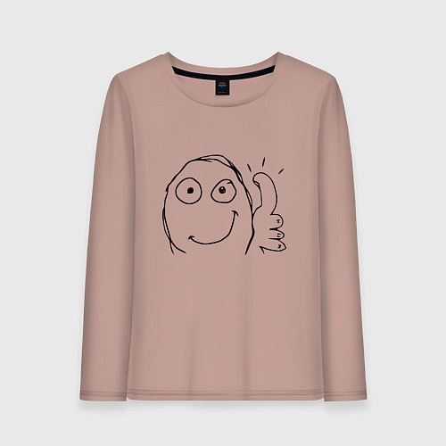 Женский лонгслив Палец вверх мем / Пыльно-розовый – фото 1