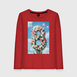 Лонгслив хлопковый женский Тюльпаны к 8 марта, цвет: красный