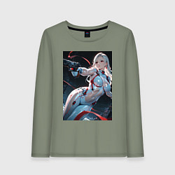 Лонгслив хлопковый женский Девушка-наемница, цвет: авокадо