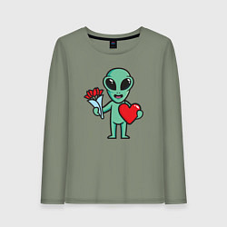 Лонгслив хлопковый женский Влюблённый инопланетянин, цвет: авокадо