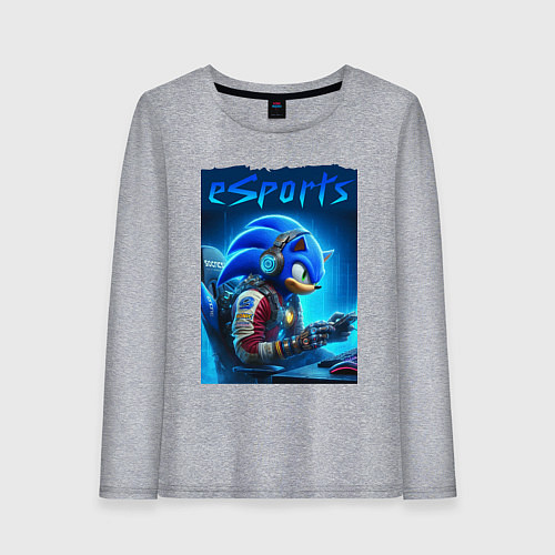 Женский лонгслив Hedgehog Sonic is esports player - neon glow / Меланж – фото 1