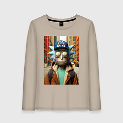 Лонгслив хлопковый женский Рик Санчес в Нью-Йорке - нейроарт, цвет: миндальный