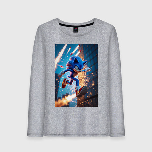 Женский лонгслив Соник убегает от летящих ракет / Меланж – фото 1
