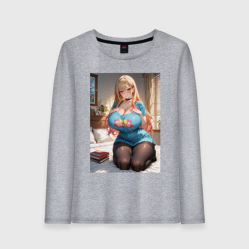 Женский лонгслив Марин Китагава позирует на кровати / Меланж – фото 1