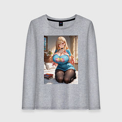 Лонгслив хлопковый женский Марин Китагава позирует на кровати, цвет: меланж